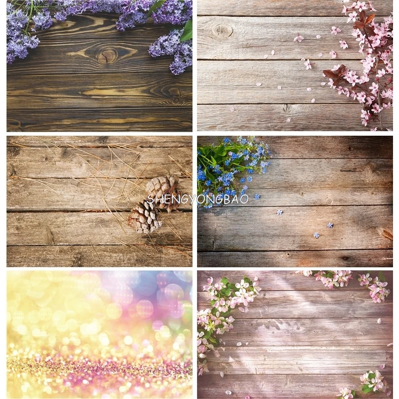 

SHENGYONGBAO Digital Printed Photography Backdrops Flower and wood Planks Theme Photography Background DST-1035