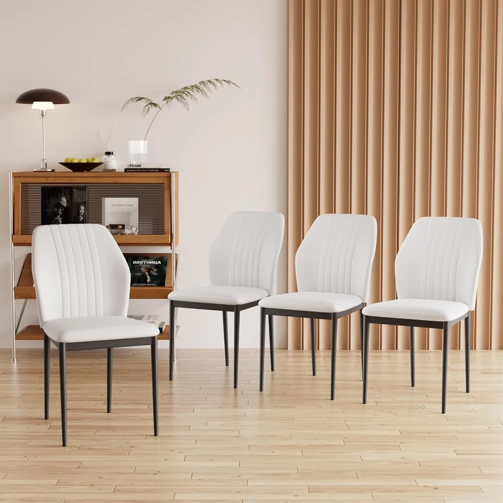 Dining Chairs Set of 4, Upholstered Leather Mid-Century Modern Chair, Kitchen Chair with Metal Legs for Room