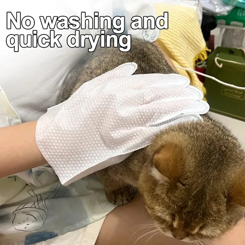 6/12/30pcsCat/Dog Disposable Glove Towels Pet Wash Free Glove No Rinse Washing Gloves Towels Deodorizing Dry Cleaning Wet Towels view 4