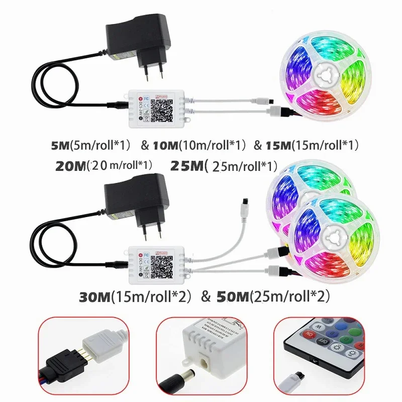 LED svléknout se lehký 24v Bluetooth WIFI RGB páska LED světel barva 5050 pro pokoj dekorace vánoce neonové světel LED 20m 30m 40m 50m