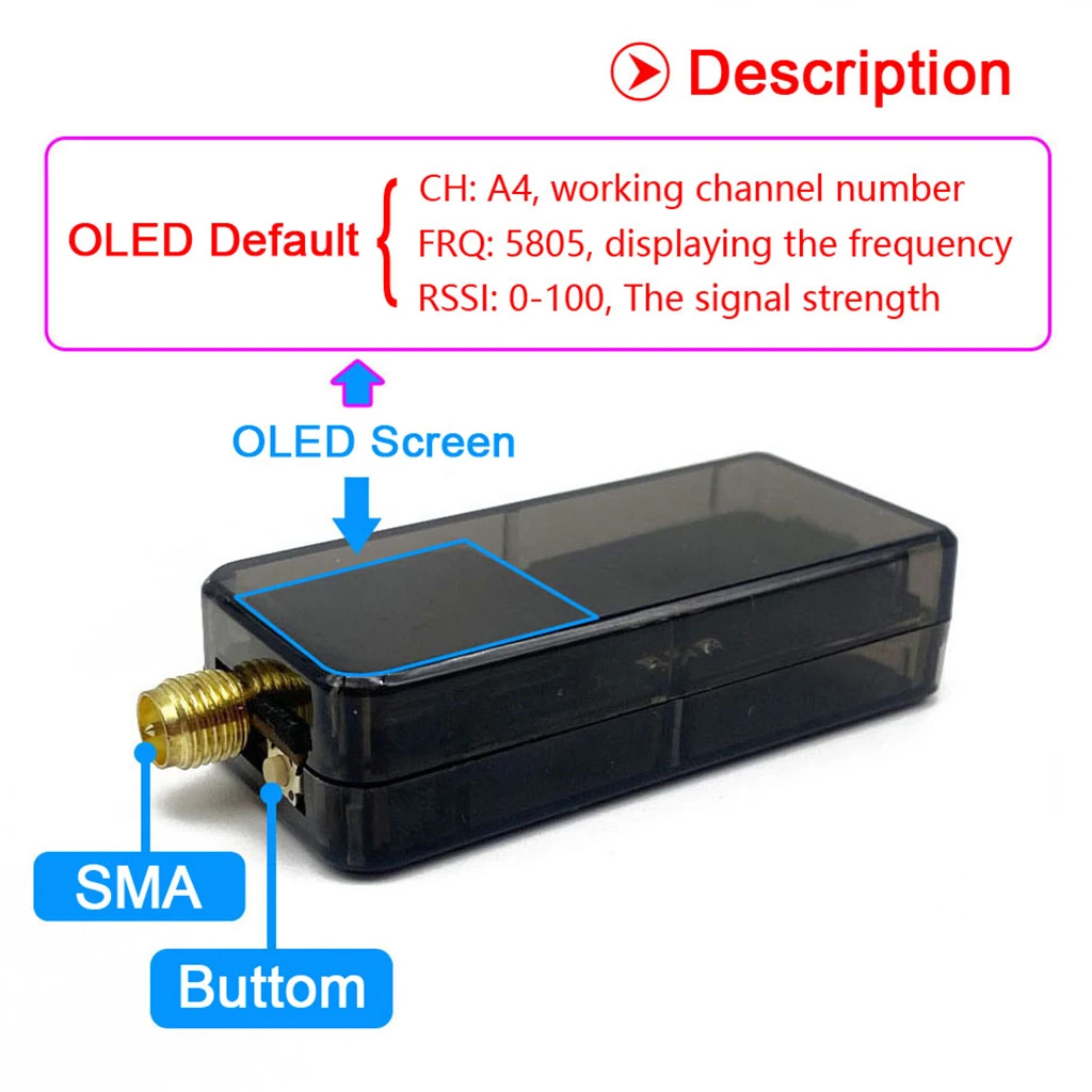 5,8G 56CH 48CH UVC Video-Downlink OTG VR Mobiltelefon-Empfänger + 5,8G 48CH FPV-Empfänger OLED-Display 5-36V SMA für RC-Drohnen – Detail 17