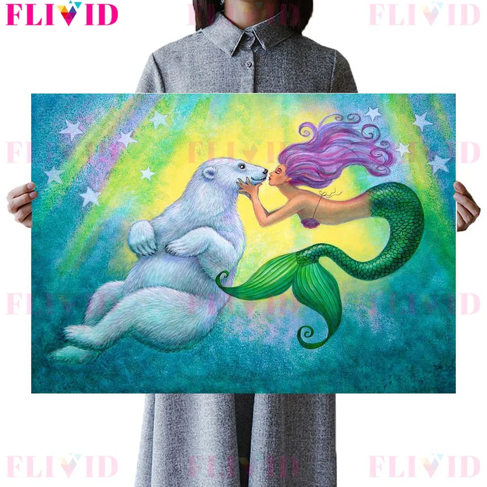 Mermaid Starlight Diving Dolphin Moon Pearl Nordic Poster Wall Pictures For Living Room Wall Art Canvas Painting Decor Unframed
