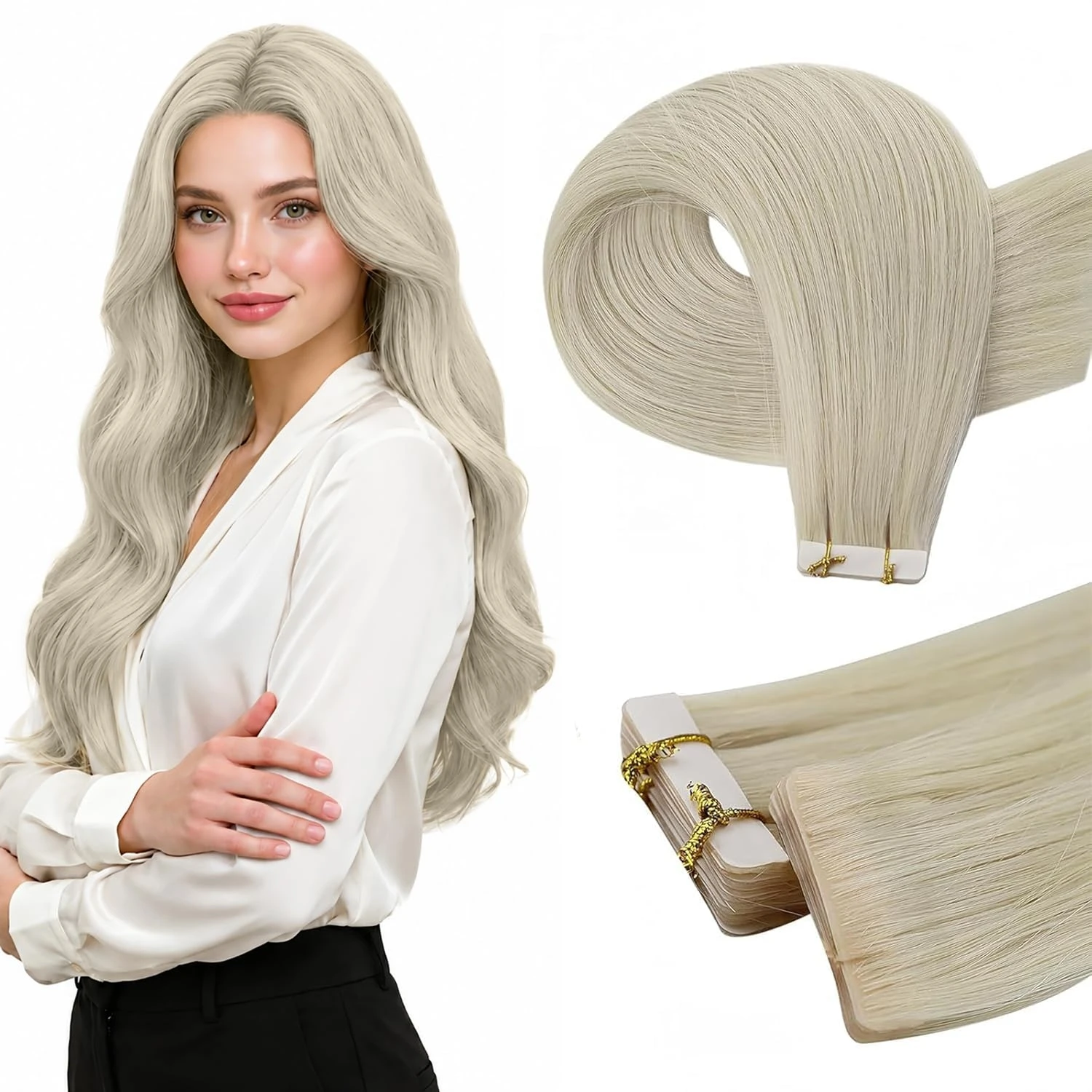 Full Shine Injection Virgin Tape Hair Extensions Invisible Tape in Remy Straight Hair for Women