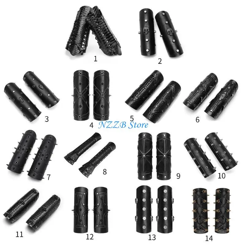 

T21F Vintage Middle Ages Wristband Wide Bracer Arm Cuff PU Wrist Protector for ComicCon Photoshoots