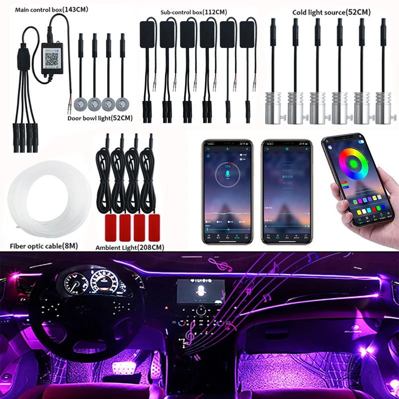 RGB Atmosphere Car LED Light Ambient Decorative Lamp Bar USB Neon Light Strip For Car Audi BMW Benz Accessories Interior Details