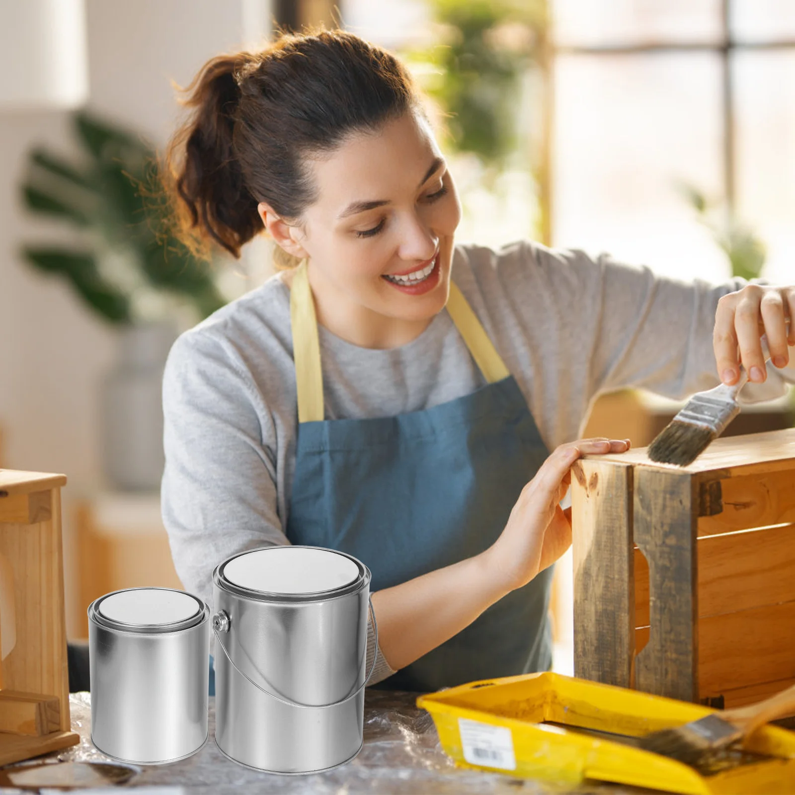 2 قطعة علب طلاء فارغة مع أغطية حاوية طلاء دلاء حاويات ختم الزيت #6