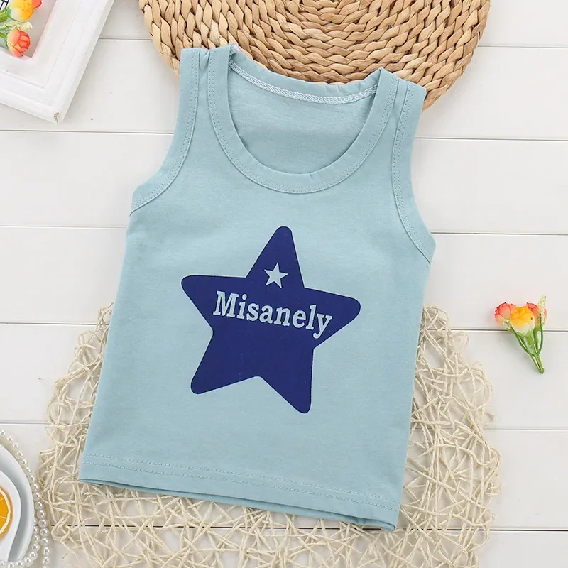 Baju Tank Top anak-anak musim panas kaos anak-anak katun bersirkulasi tanpa lengan pakaian atasan rompi pakaian kartun anak laki-laki perempuan 0-7 tahun