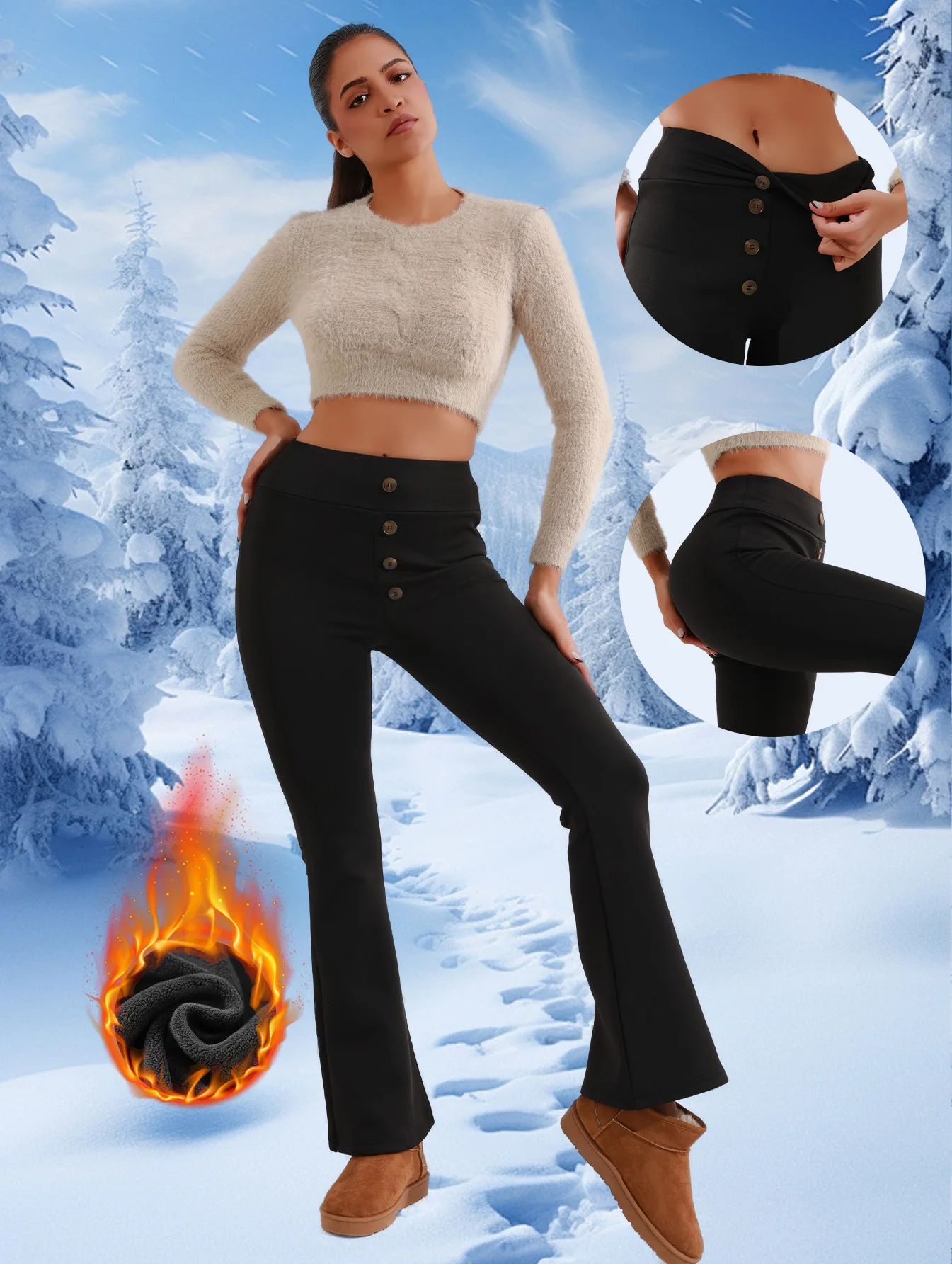 

Женские осенние и зимние теплые брюки-клеш, брюки с завышенной талией и утягивающие брюки, спортивные микро-клеш для бега