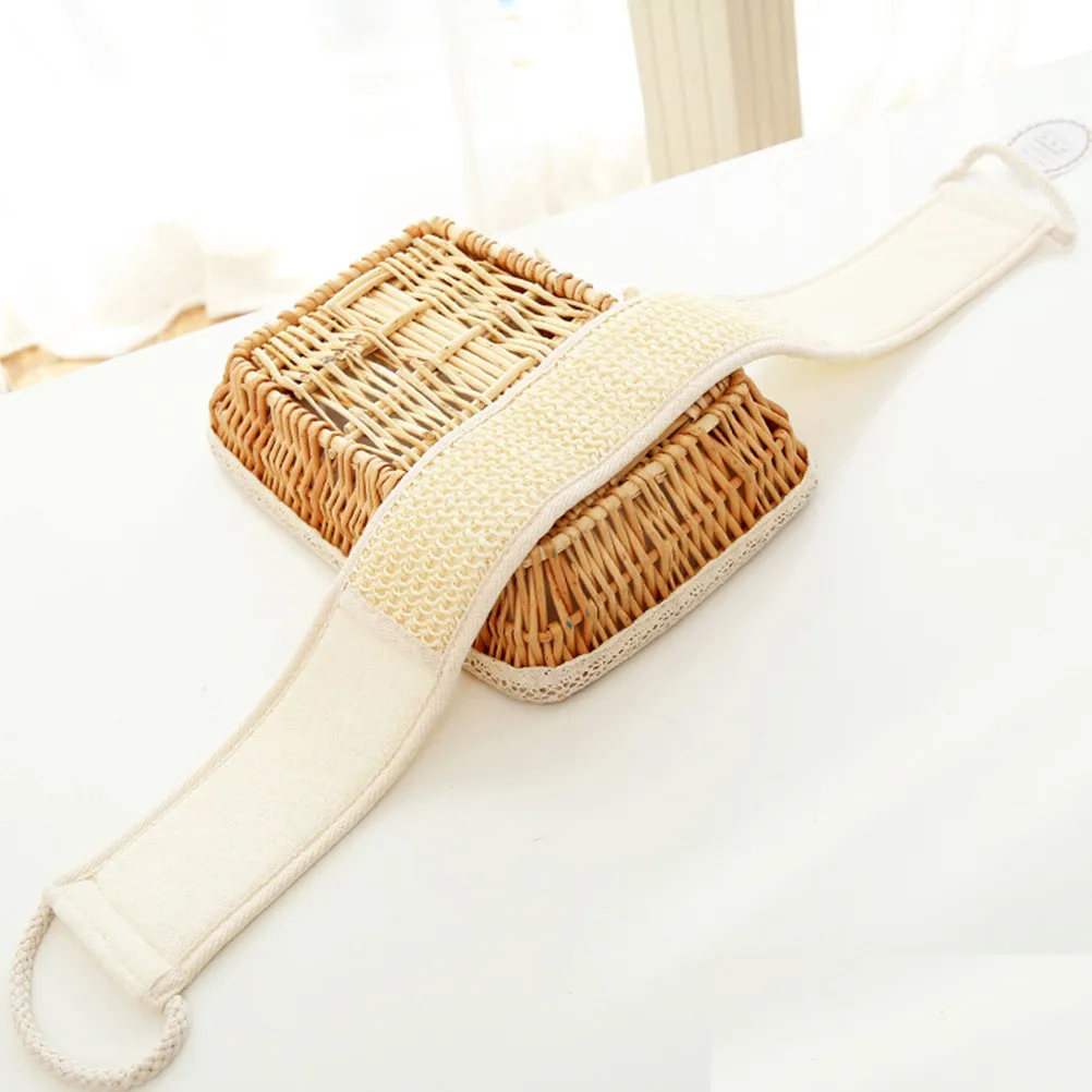 Natural Cotton Linen Strip Scrub Body Towel For Relaxing Bath Adult Beige Exfoliating Back Scrubber Pull Shower