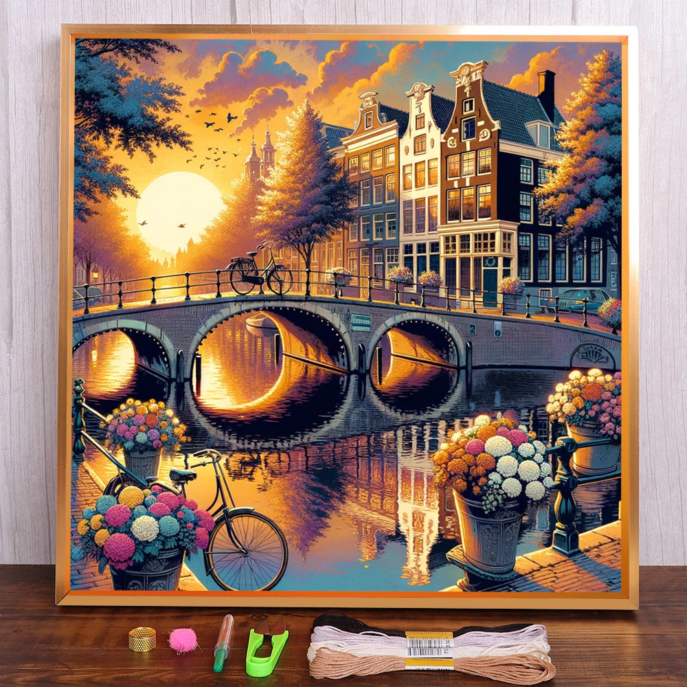 

Scenery City Sunset Pre-Printed Cross-Stitch DIY Embroidery Set Needlework Knitting Painting Sewing Counted Different Wholesale