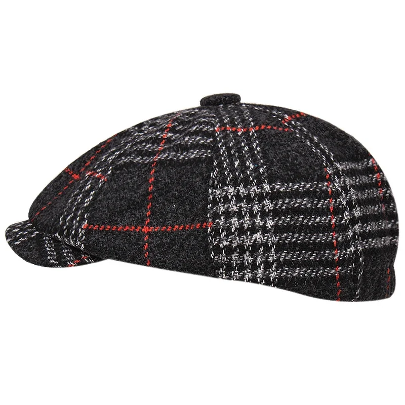 2024 New Men\'s Lvy Driving Cap Autumn Winter Warm Newsboy Hats Vintage British Painter Hats For Men Plaid Boina Bone Masculino