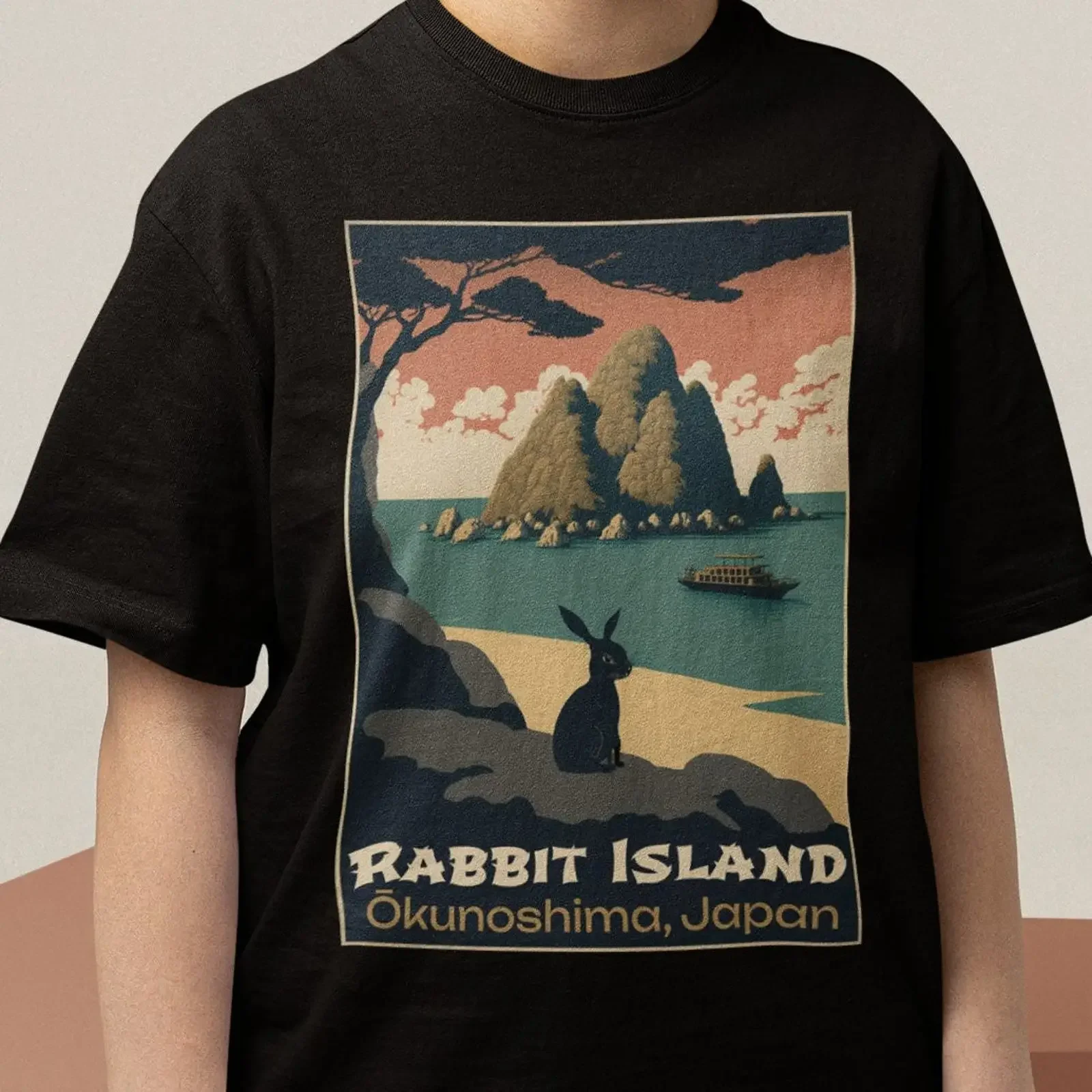 Camiseta Vintage con Estampado de la Isla de los Conejos Okunoshima, Japón, Estilo Casual, Estética, Cómoda y Elástica