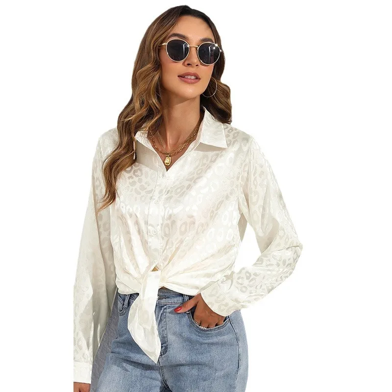 Europe and the United States women\'s silk jacquard sateen shirt female long-sleeved spring and fall new tops women shirt