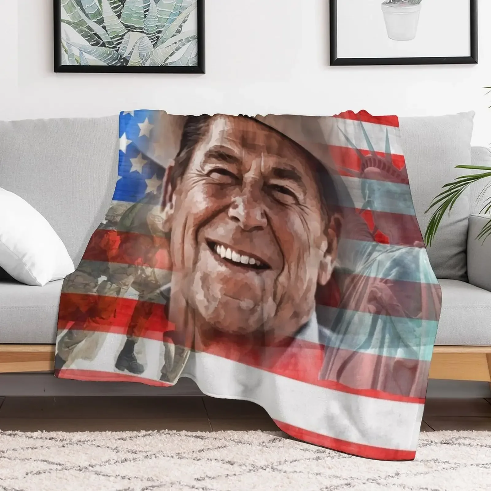 Ronald Reagan Throw Blanket Multi-Purpose Flannel Fabric Decorative Beds Blankets