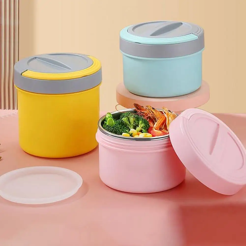 800ml/1200ml Stainless Steel Insulated Lunch Box 2 Tier Round Food Container with Leakproof Silicone Seal for Work, School