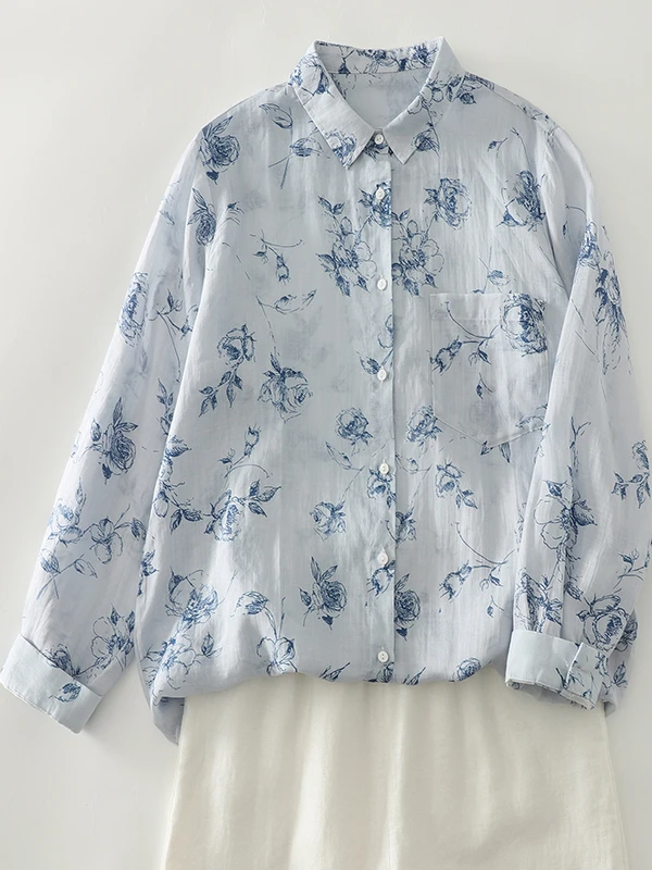 

Свободная женская рубашка с цветочным принтом больших размеров, повседневная, с художественным дизайном, дышащая, удобная, с длинным рукавом, на пуговицах