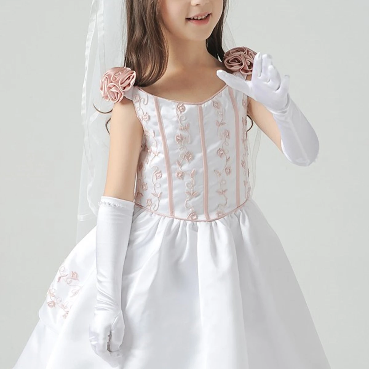 

Wedding Gloves Pearl Decor Flower Girl Long Kids Dress Bowknot Evening Party Pageant Fashion Comfort Match Elegant