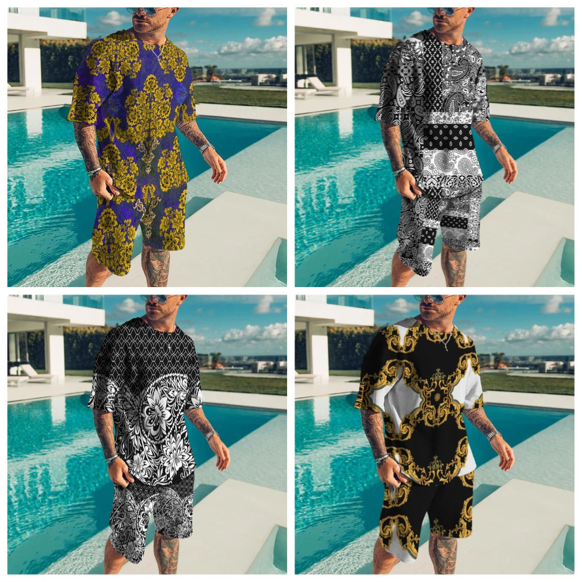 

25-26 Summer Hot-selling Fashion Trend Luxury Suit 3D Printing American Street Breathable Quick-drying T-shirt Shorts Set