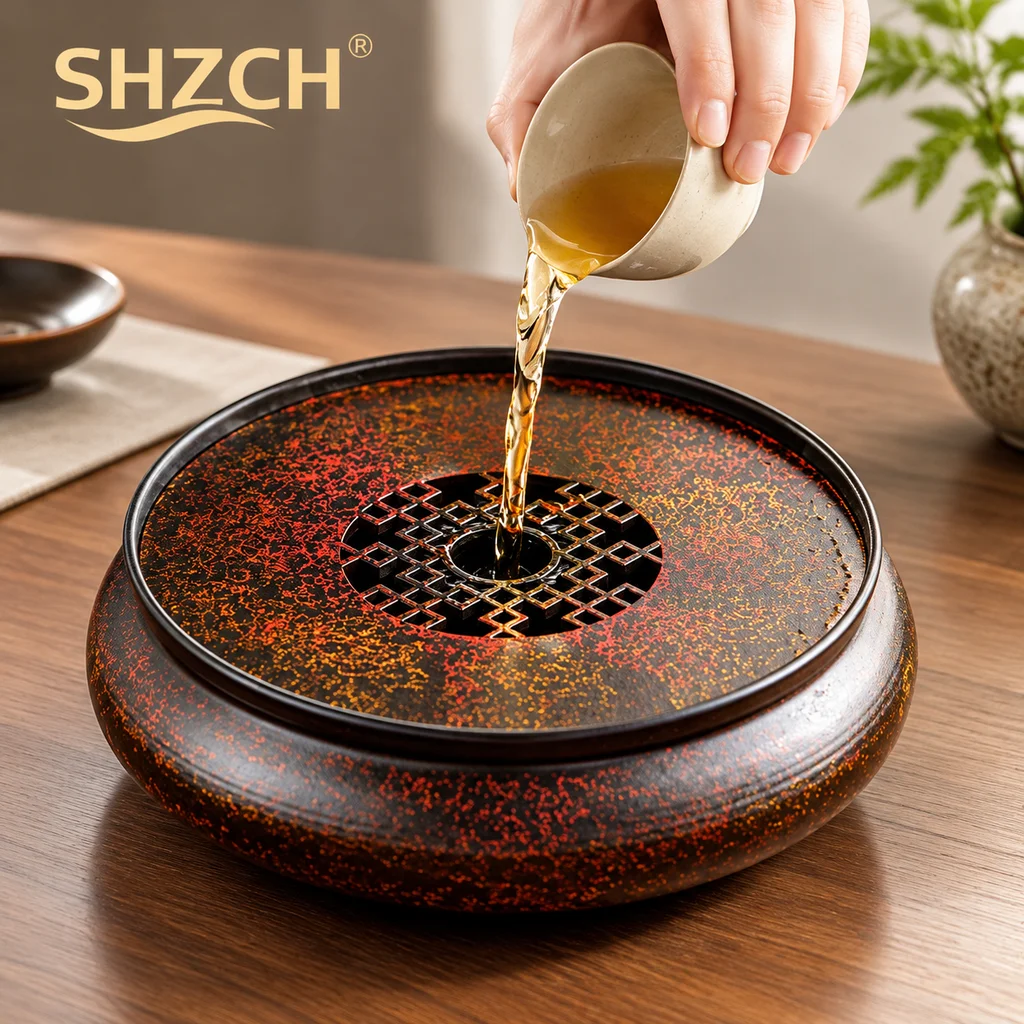 Retro Old Iron Paint Round Pot Bearing Holder Gaiwan Tray Water Storage Dry Brew Table Tea Tray Coasters Chinese Tea Set Gift