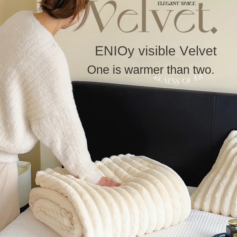 Warming Solid Color Thickened Warm Rabbit Plush Blanket Flannel Blanket Milk Velvet Cover Blanket Nap Blanket Sofa Blanket