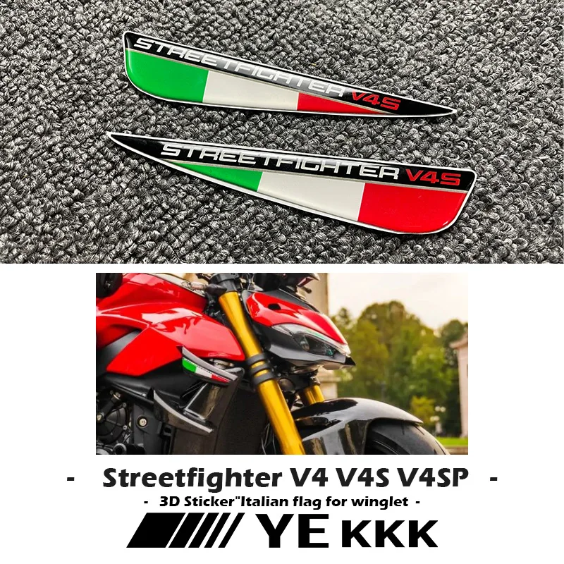 Tridimensional Italiano Tricolor Bandeiras Adesivos para Asas, 3D Winglet Flank Adesivo, Decalque para a Ducati Streetfighter V4S, Novo