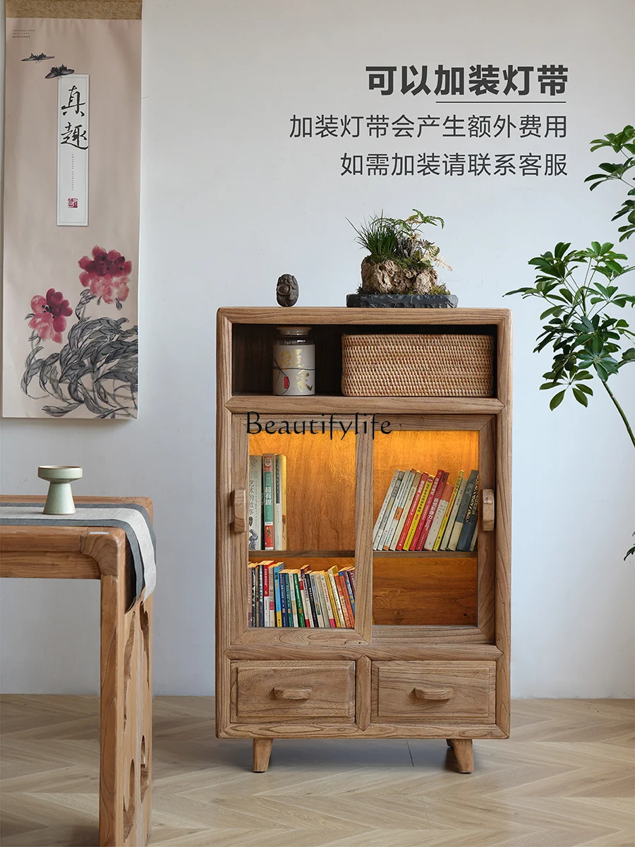 

Old elm tea side cabinet Solid wood dining side tea room storage cabinet