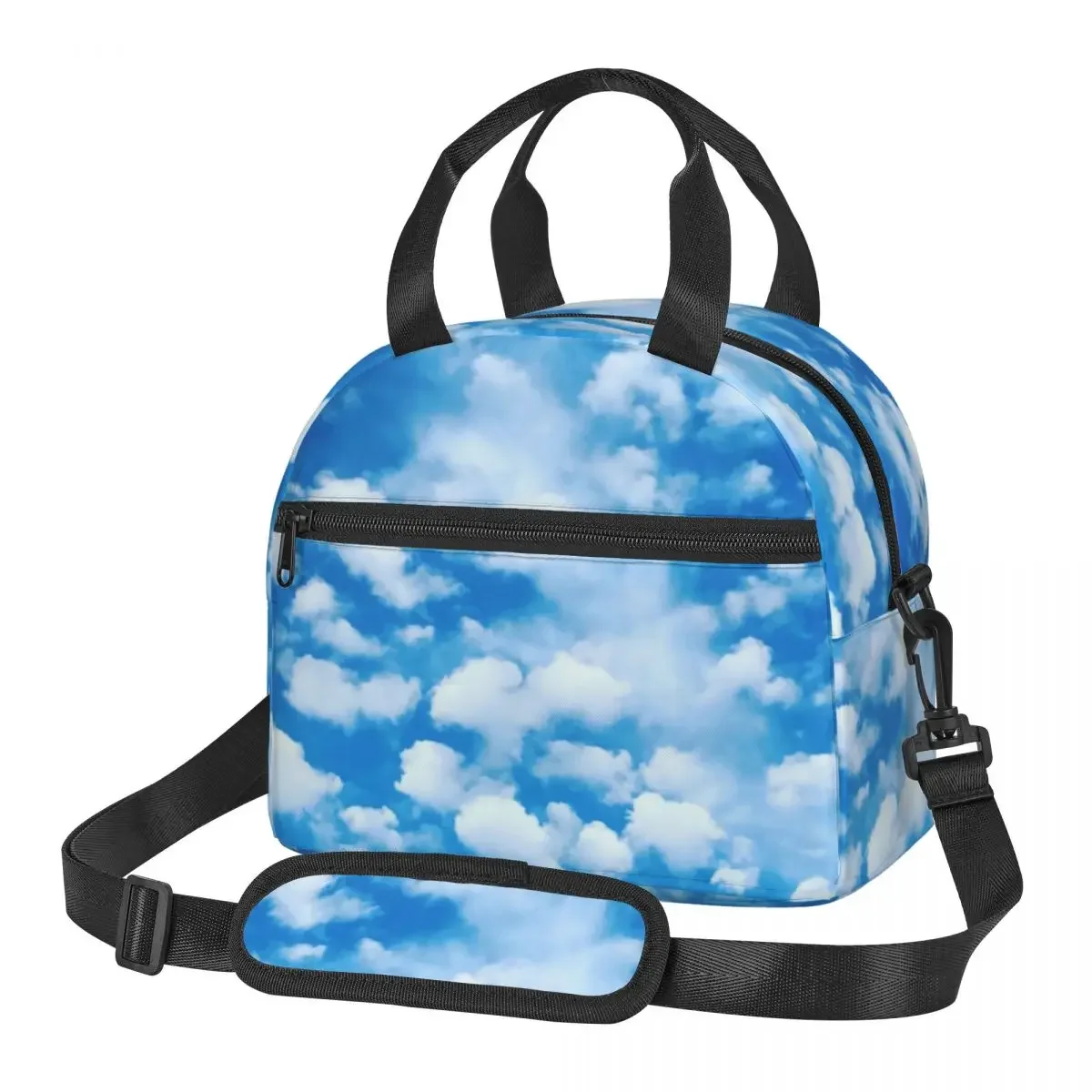 Cloud Machine Lunch Bag with Handle Blue Sky Print Zipper Cooler Bag Car Elegant Food Thermal Bag