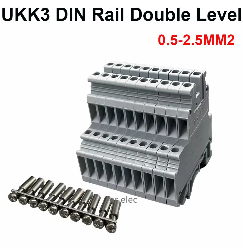 UKK3 DIN Rail Double Level  Terminal Block 500V 25A 28-12AWG for wires connecting +10 bit connector bridge FBI 10-5