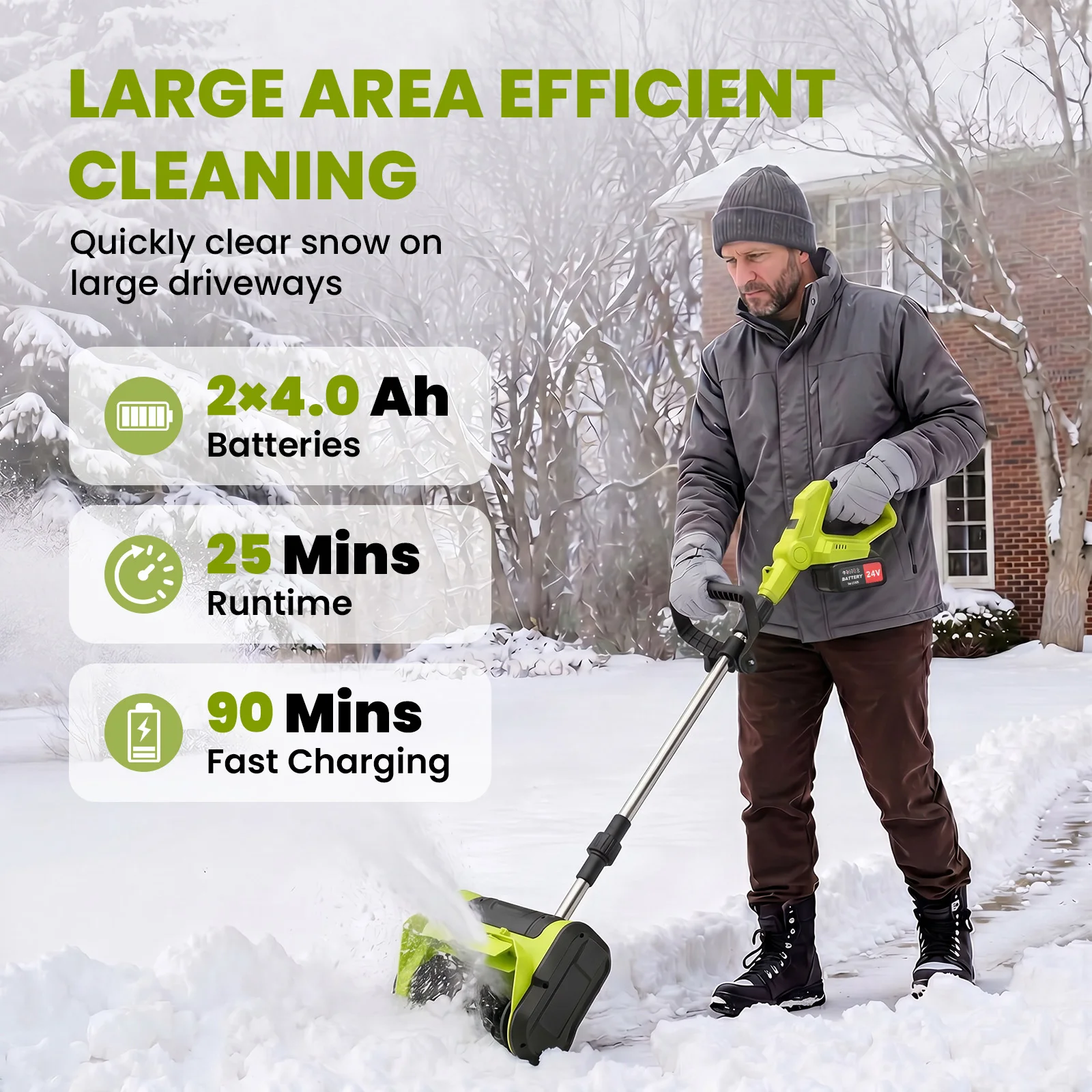 21V Cordless Handheld Snow Thrower Lightweight 11-inch Foldable Electric Snow Blower with 4.0Ah Fast Charger 3-Stage for Steps Porches Walkways Driveways
