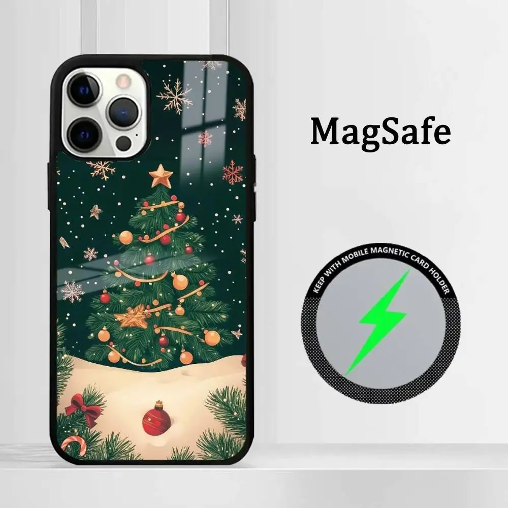 

Christmas Shoes Socks Phone Case Magnetic Glass Phone Case For Iphone 16 15 14 12 11 13 Pro Max Mini Puls Cover