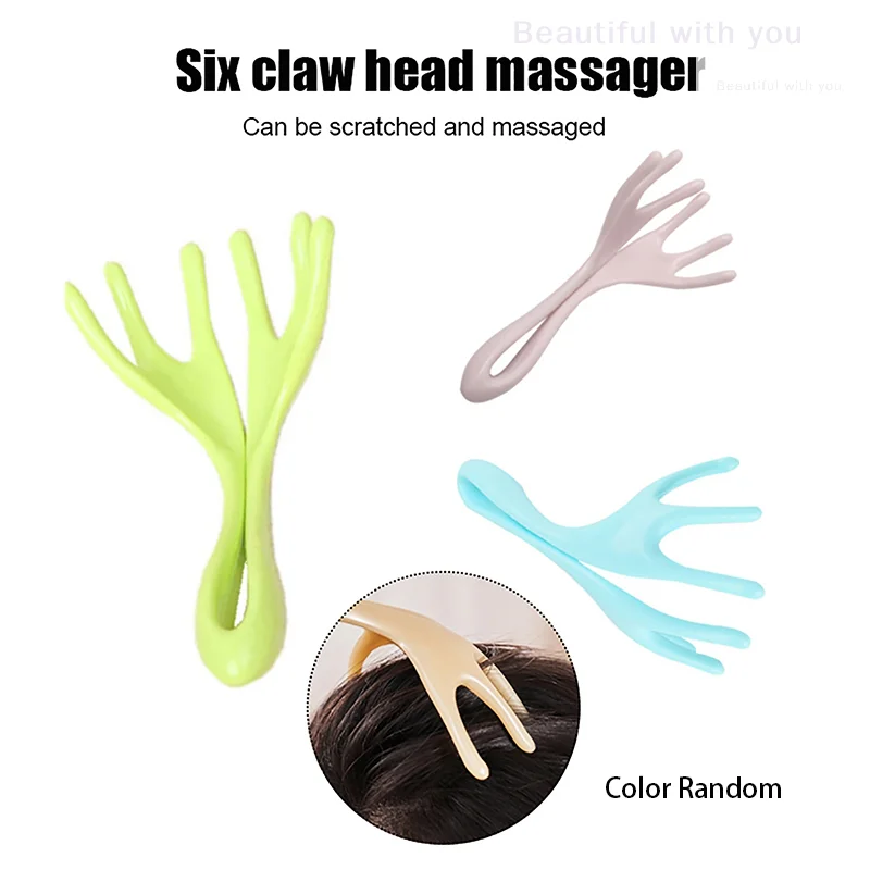 

1PCS Manual Scalp Massager With Six Claw Head Massager Stress Release Hand-held Itching Stick Massager Scalp Head Massage Tool