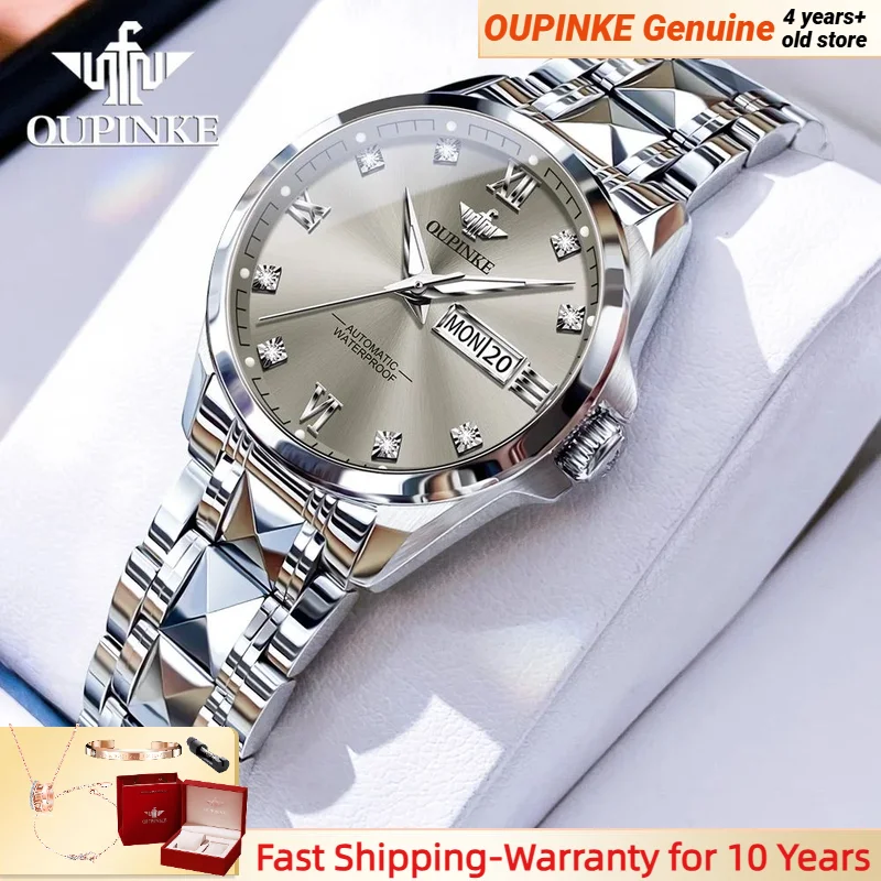 OUPINKE Original Wolfram Stahl Automatische Maschinen frauen Uhr Luxus Marke Wasserdichte Doppel