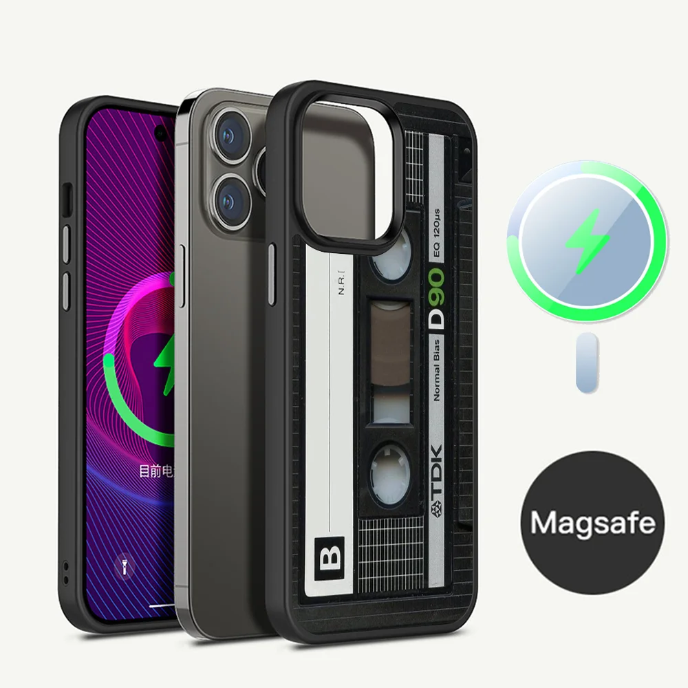 

Mixtape Vintage Magnetic Tape Cassette Audio Tape Phone Case Magnetic Case For iPhone 14 13 12 11 15 Pro Max Plus Mini For Magsa
