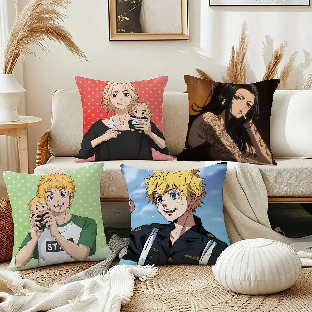 Dark Anime Tokyo Revengers Cushion Cover Short Plush Pillowcase, Washable Wrinkle Resistant Cover for Bedroom Gift