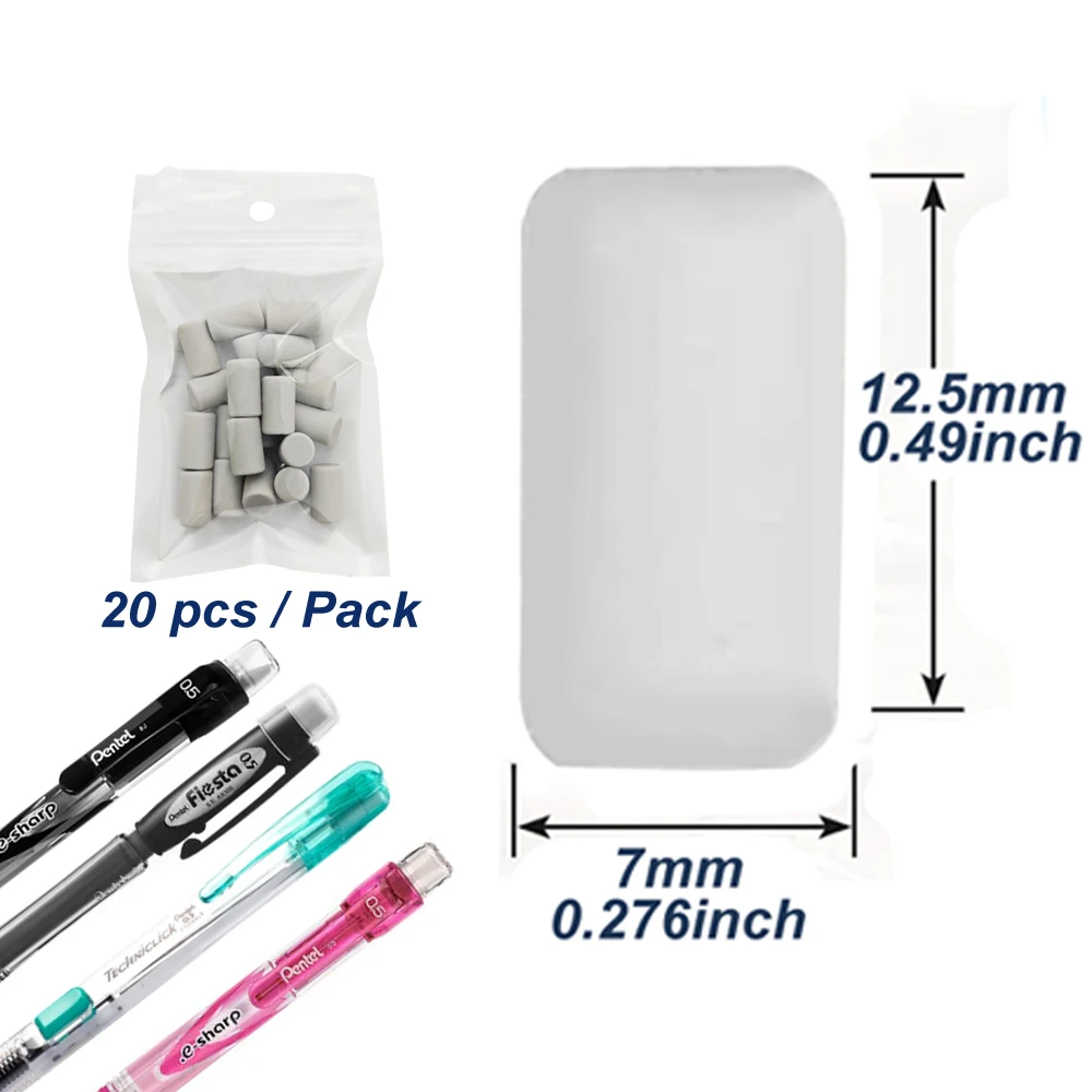 20pcs/set Refill Erasers for Pentel Mechanical Pencil Available for eraser refill size (7mm x 12.5mm),Easy To Clean