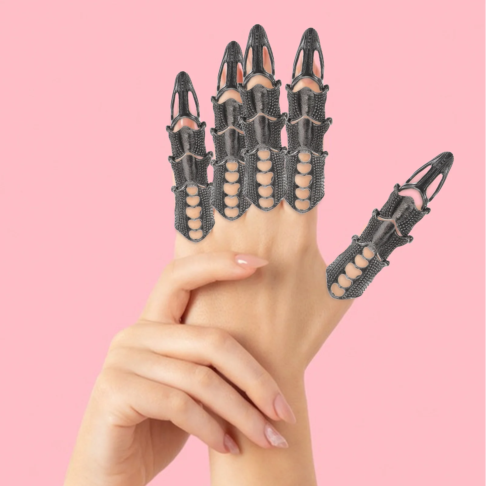 

5Pcs Vintage Punk Rock Finger Joint Rings Halloween Party Decorative Alloy Long Rings for Men Women Punk Accessories
