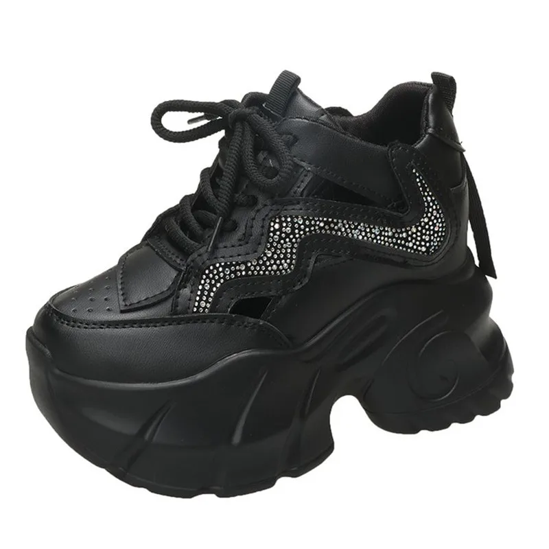 

10cm Ladies Sneakers Autumn Hollow Out Casual Women's Platform High Heels Wedge Heel Heightening Knitted Ladies Vulcanized Shoes