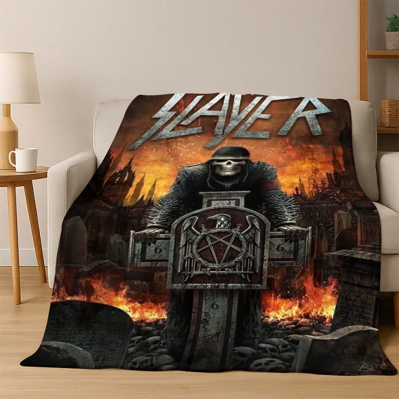 3D Slayer Heavy Metal Rcck Band Sign Flannel Blanket Soft Warm Blanket Throw Blanket for Bedroom Living Room Bed Travel Picnic