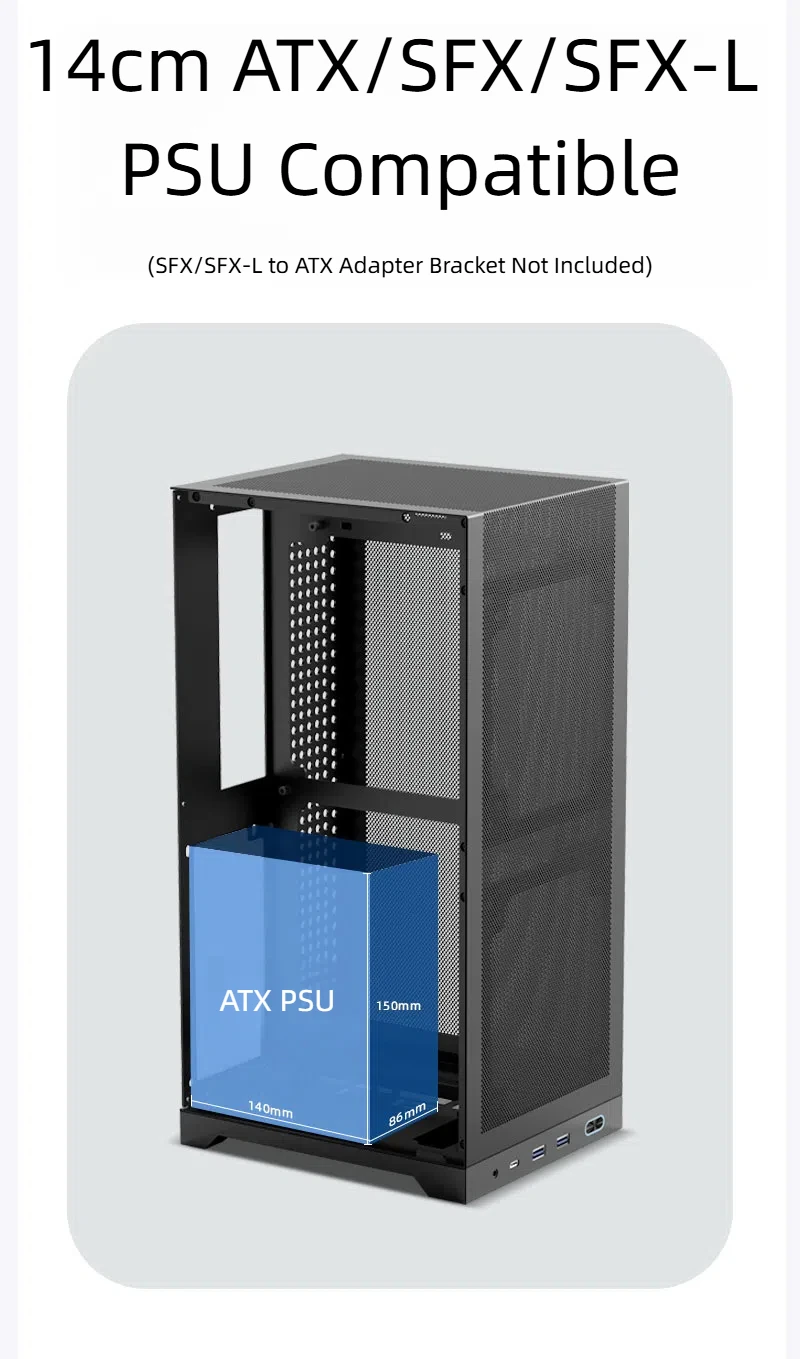 Caja ITX ShinySnake L400 Mesh: GPU de 12,1 L, 350 mm, fuente de