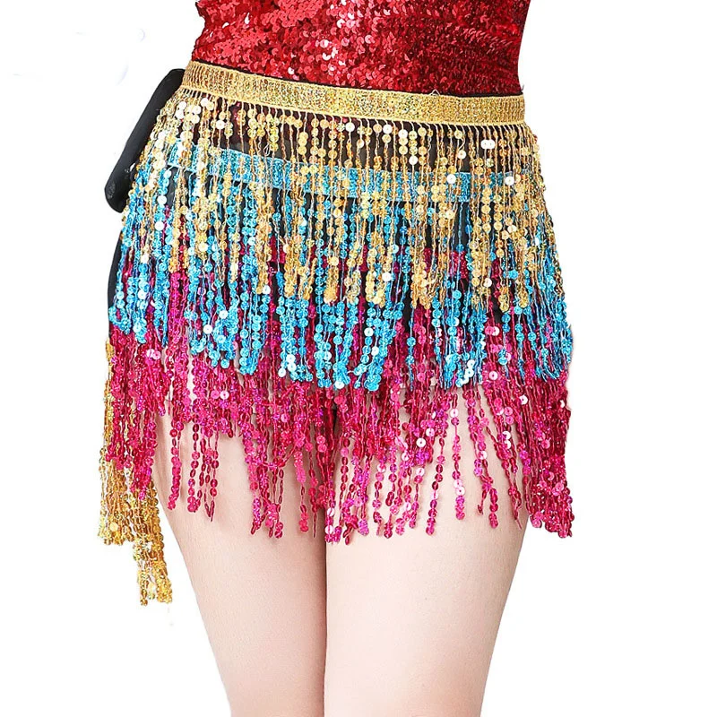 

Women Glitter Belly Dance Skirt Tassel Sequin Hip Scarf Sparkly Costume for Concert Party Festival Rave Outfit Beach Carnival