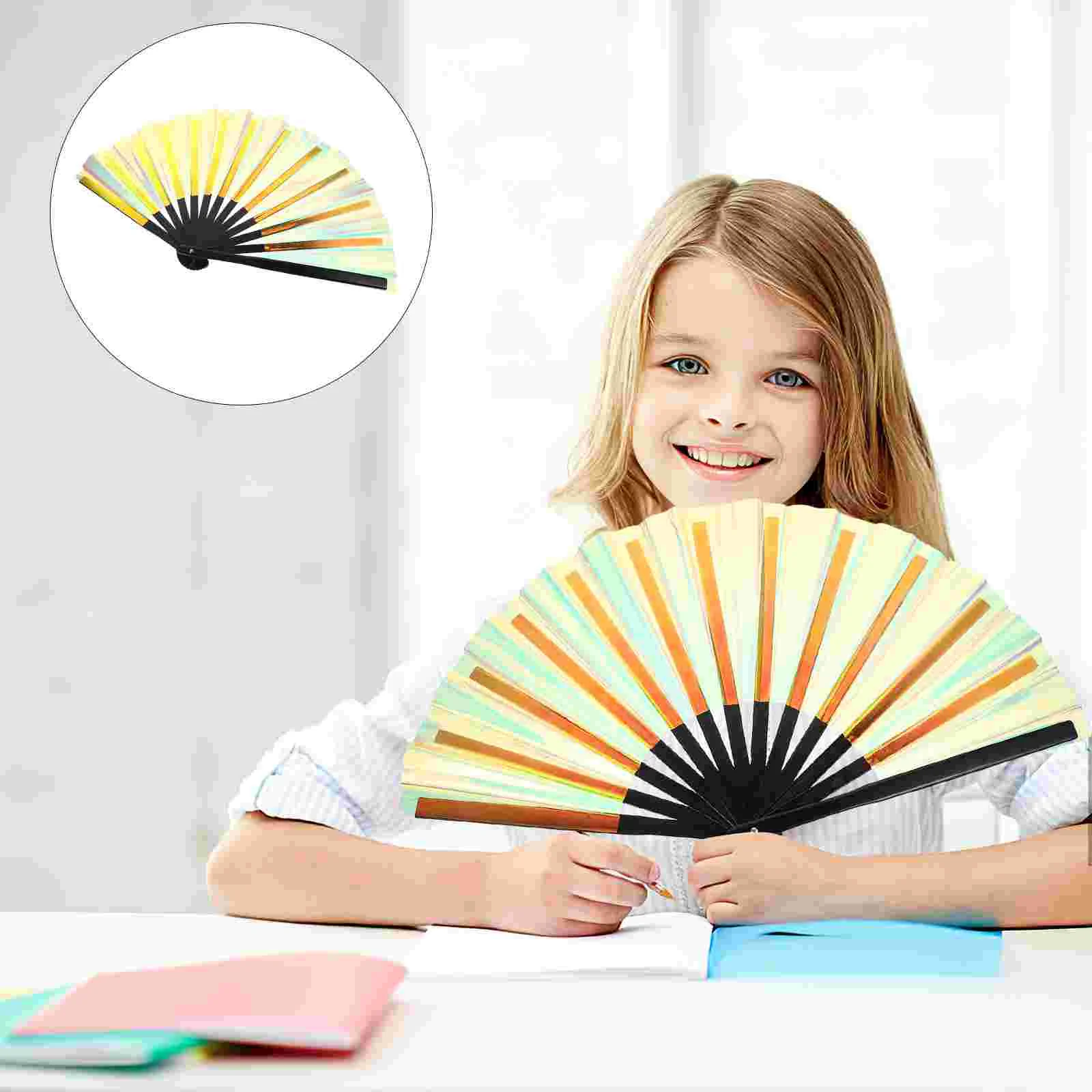 

Foldable Hand Fan Iridescent PVC Golden Chinese Style Wedding Party Decoration Flash Fans Lightweight Practical
