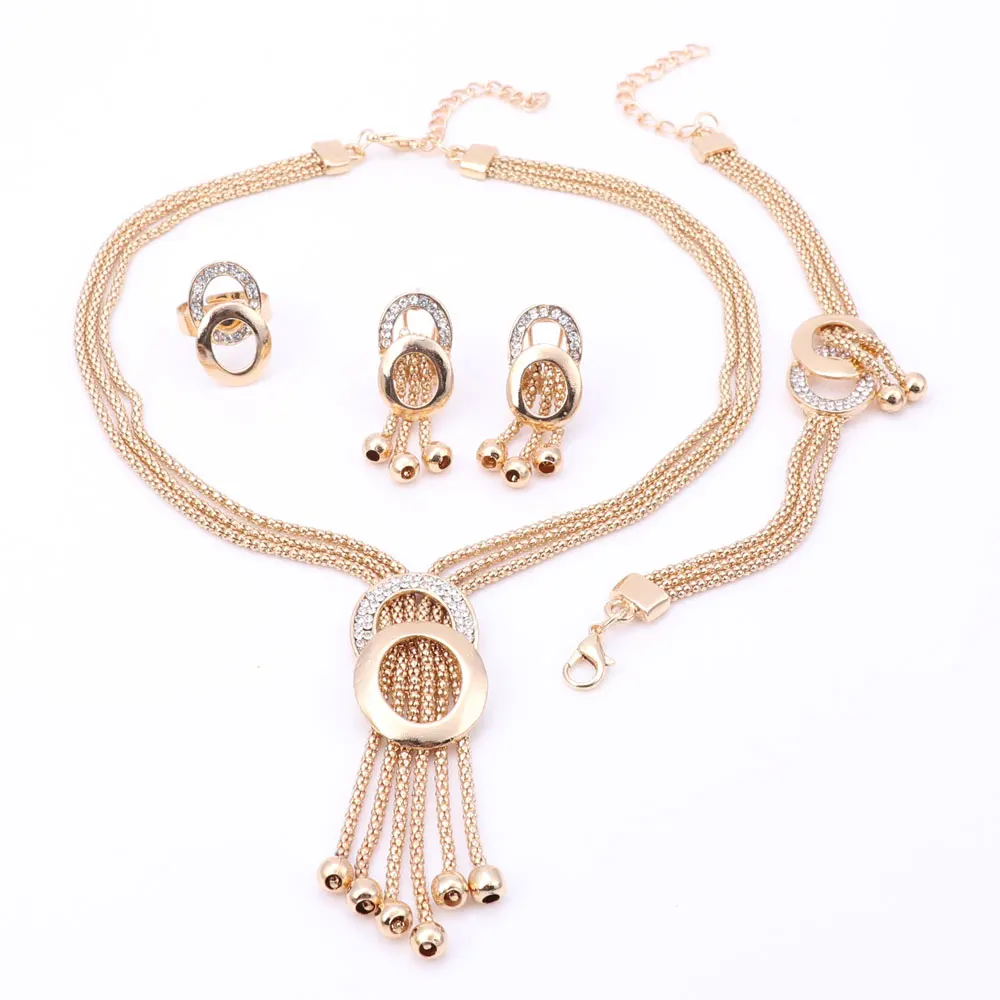 Women Bridal Fine Crystal African Beads Jewelry Sets For Wedding Party Dress Accessories Set Earrings Pendants Necklace Rings