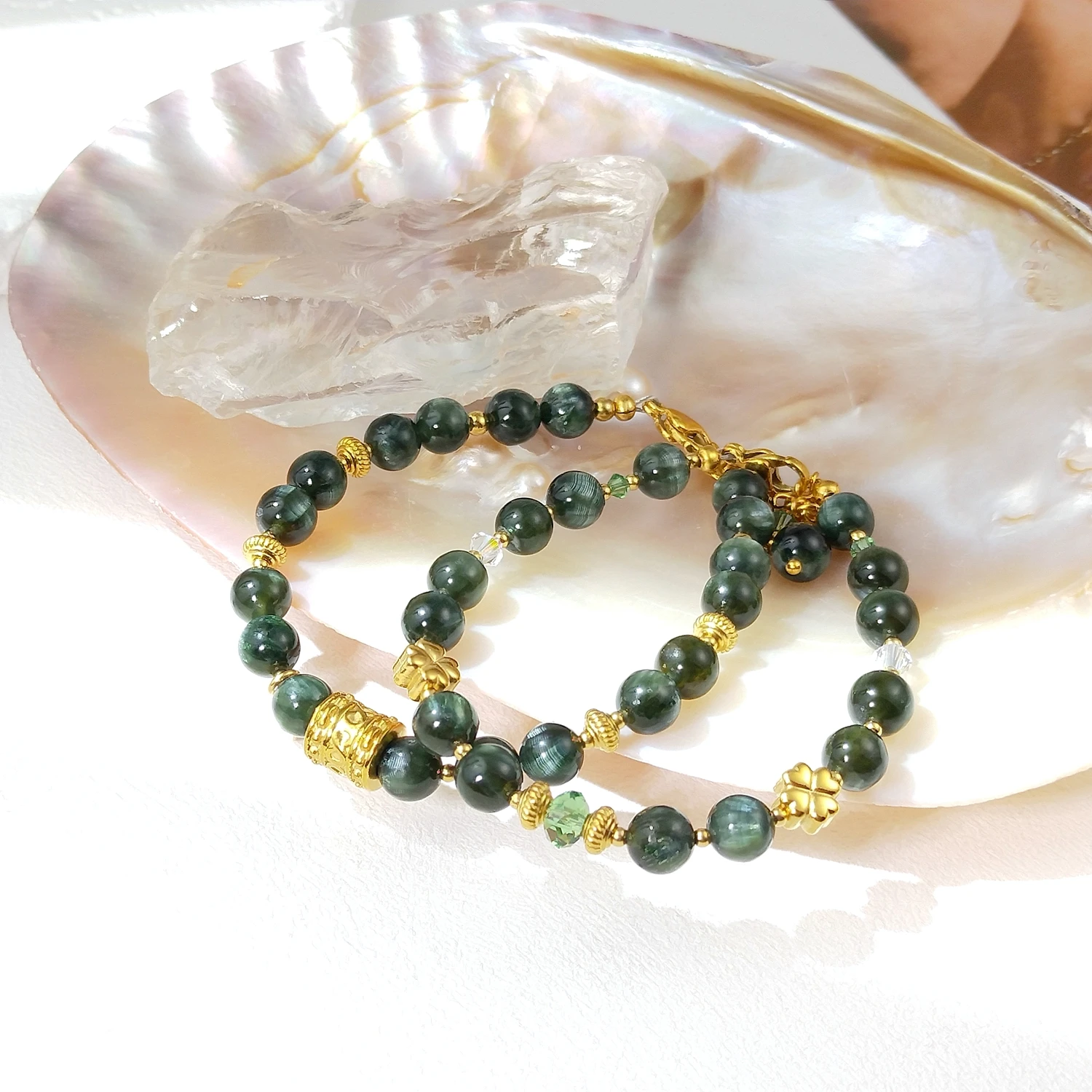 

Lii Ji натуральный серафинит 6 мм американский браслет из нержавеющей стали модные украшения ручной работы для вечеринки