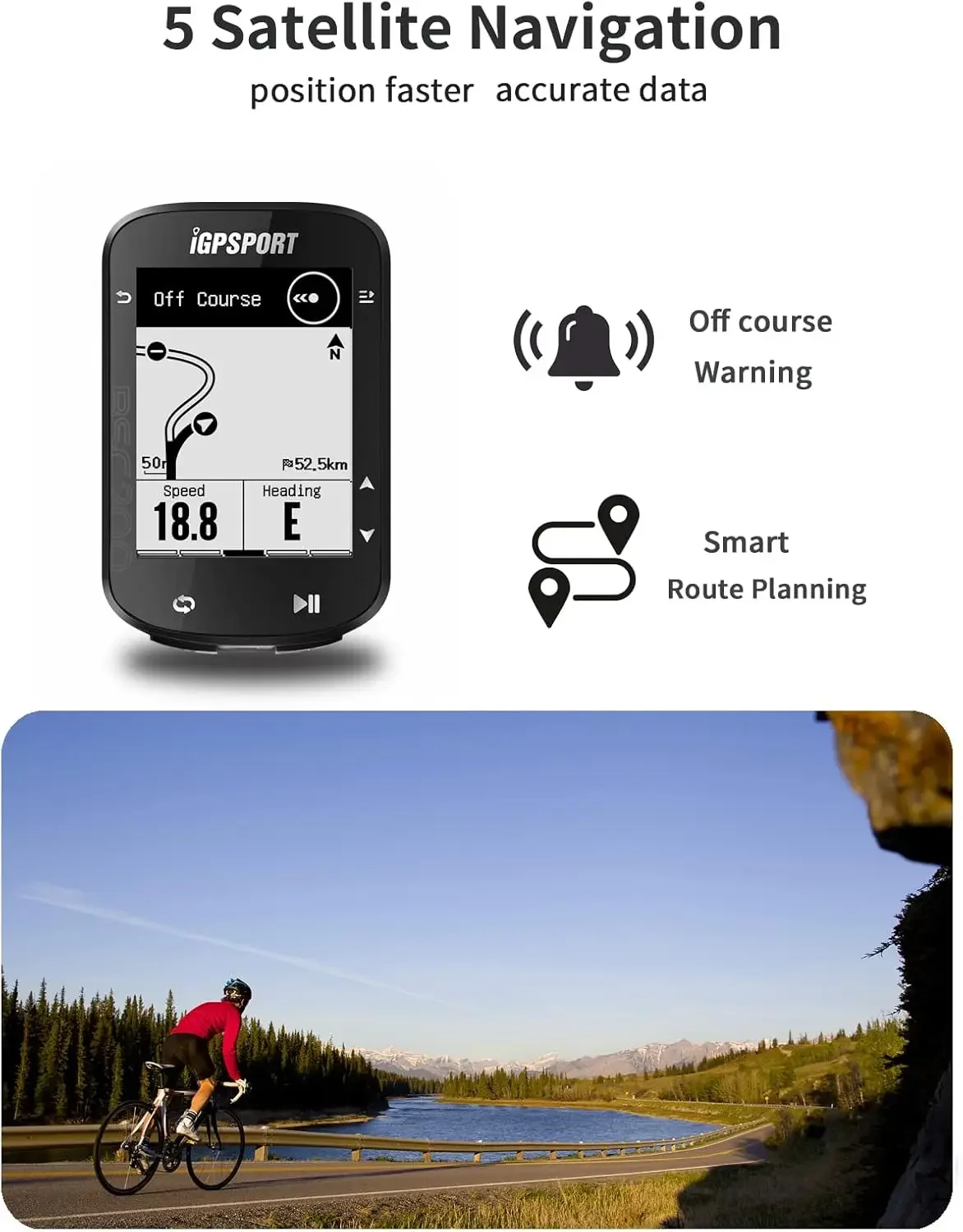 Bike Computer Wireless, Route Navigation 2.5inch Screen Bluetooth ANT+ GPS Cycle Computer Waterproof