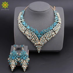 Luxury Austrian Crystal Necklace Earrings Rhinestone Bridal Wedding Party Costume Jewelry Sets for Brides Bridesmaids Women