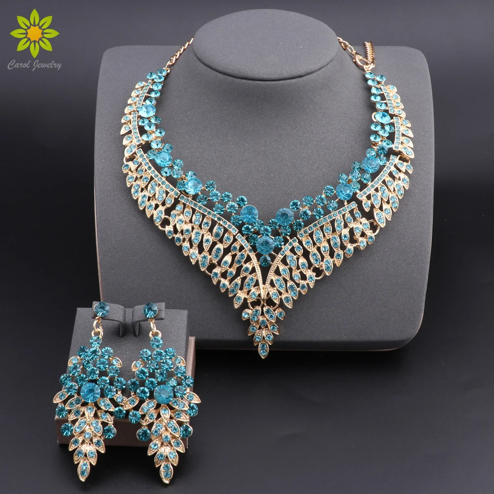 Luxury Austrian Crystal Necklace Earrings Rhinestone Bridal Wedding Party Costume Jewelry Sets for Brides Bridesmaids Women