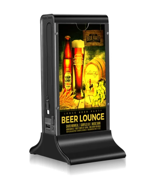 Restaurant Tabletop Advertising Display Digital Signage LED Backlight Advertising Board Menu Power Bank Portable Phone Charger