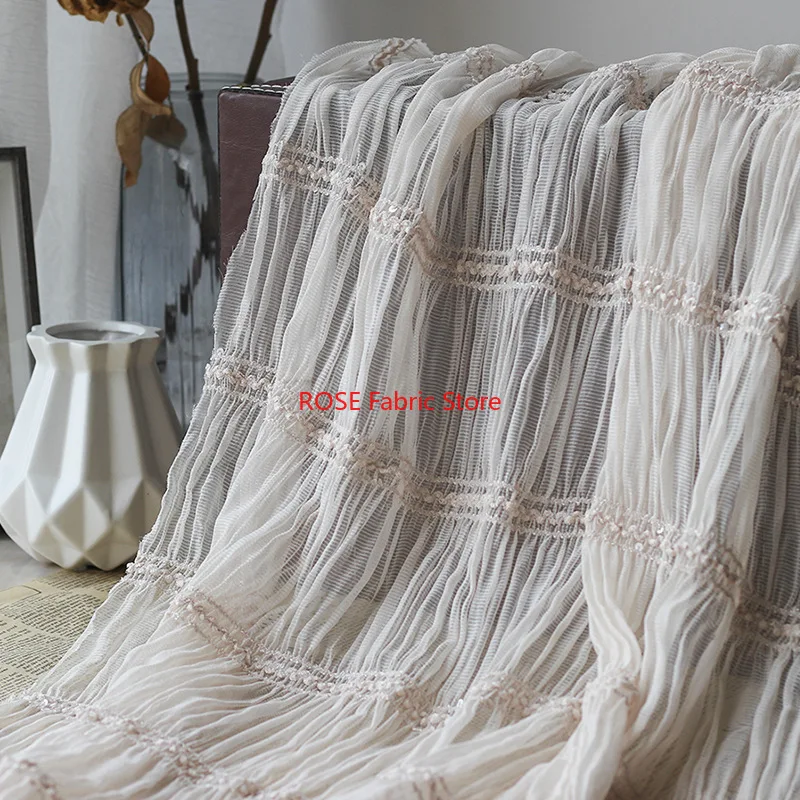 

Hook Embroidered Striped Wrinkled Chiffon Fabric for Shirt, Wedding Dress, DIY Sewing, Summer Dress, Designer Fabric