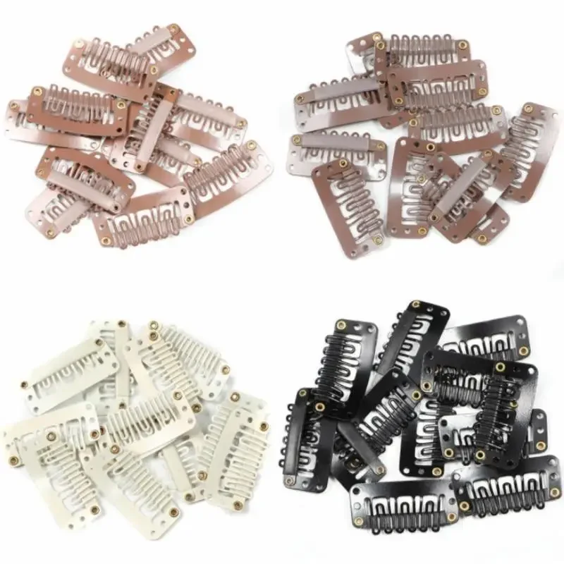 10pcs/lot 9-teeth Hair Extension Clips Wig Clips Combs Snap Clips with Rubber for Hair Extension Toupee DIY Styling Tool 28/32mm