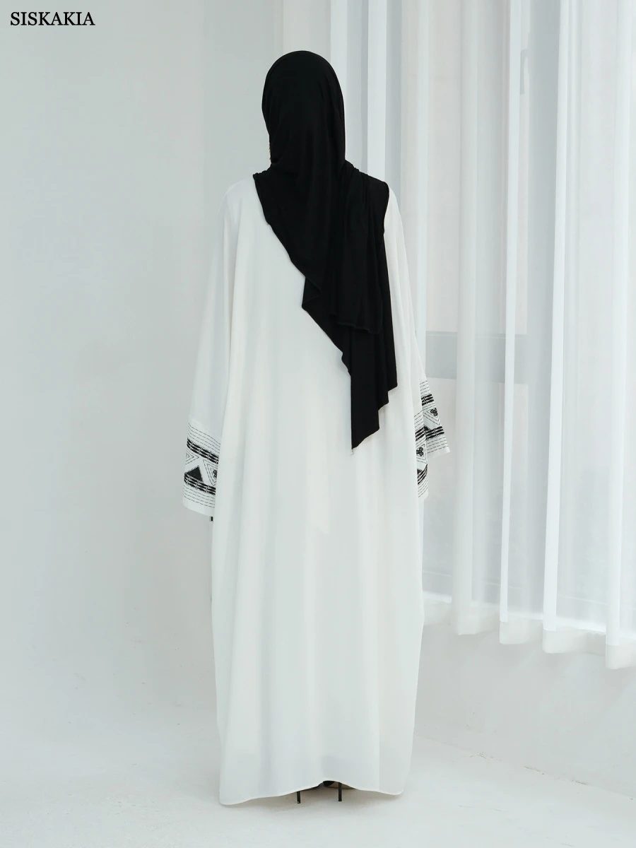 Siskakia Dubai Ricamato Aperto Caftano Veste Femme Musulmane Moda Abaya 2025